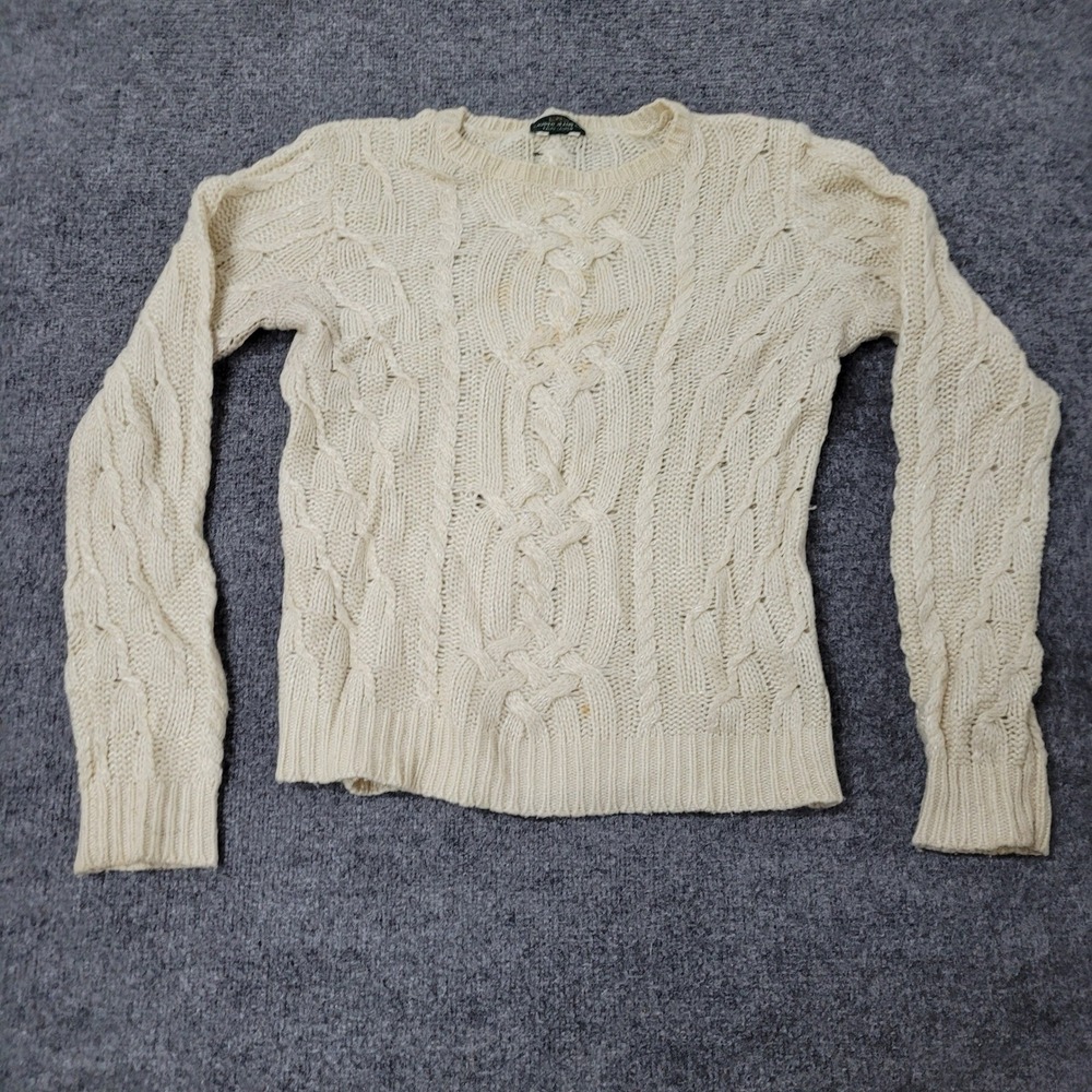 Lauren Ralph Lauren Sweater Womens Size M Ivory Cable Knit Crew Neck Long Sleeve